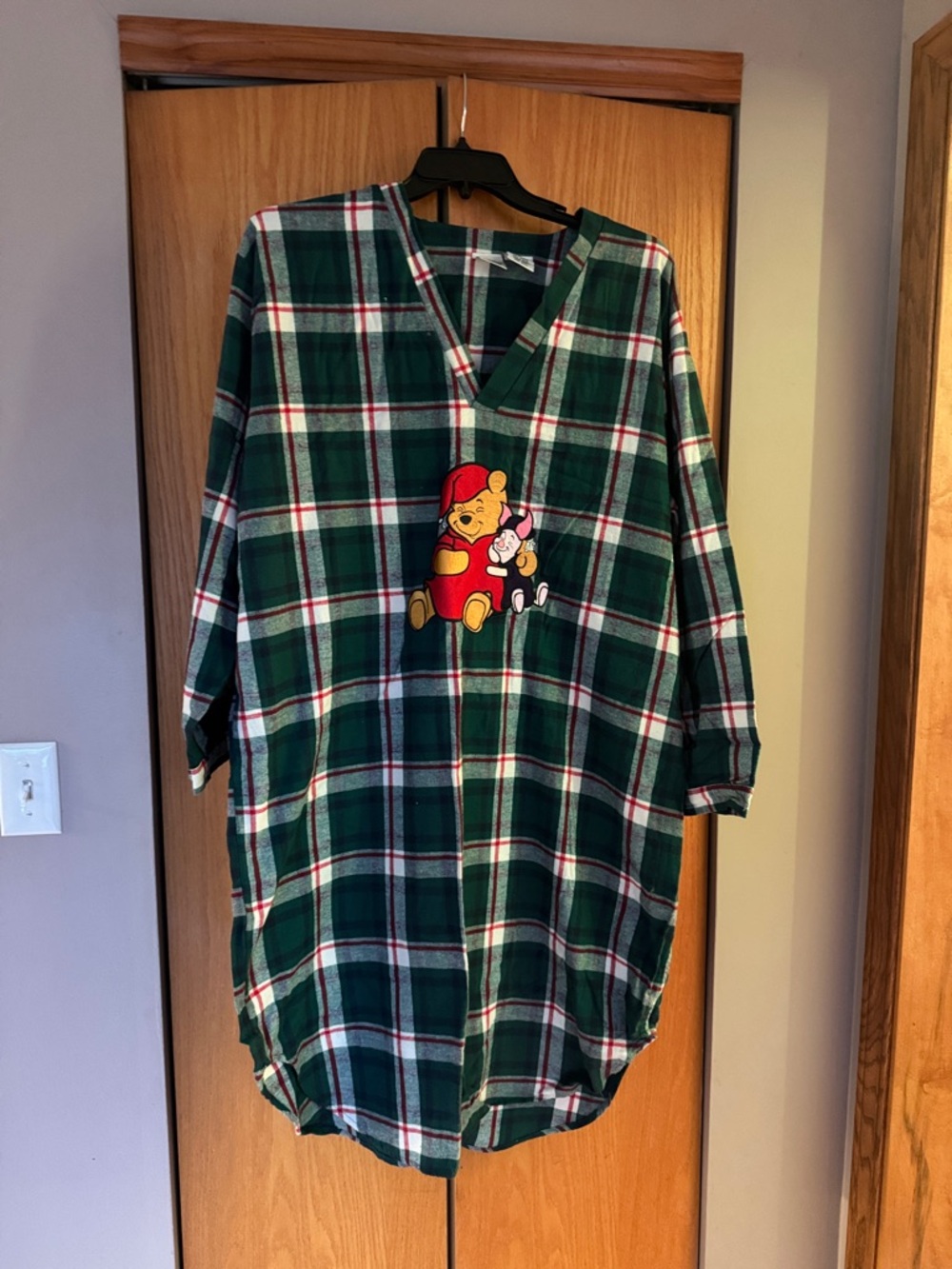 NWOT Disney Winnie the Pooh Green Flannel Plaid Nightshirt